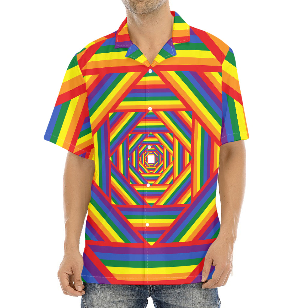 Abstract Rainbow LGBT Stripes Print Aloha Shirt