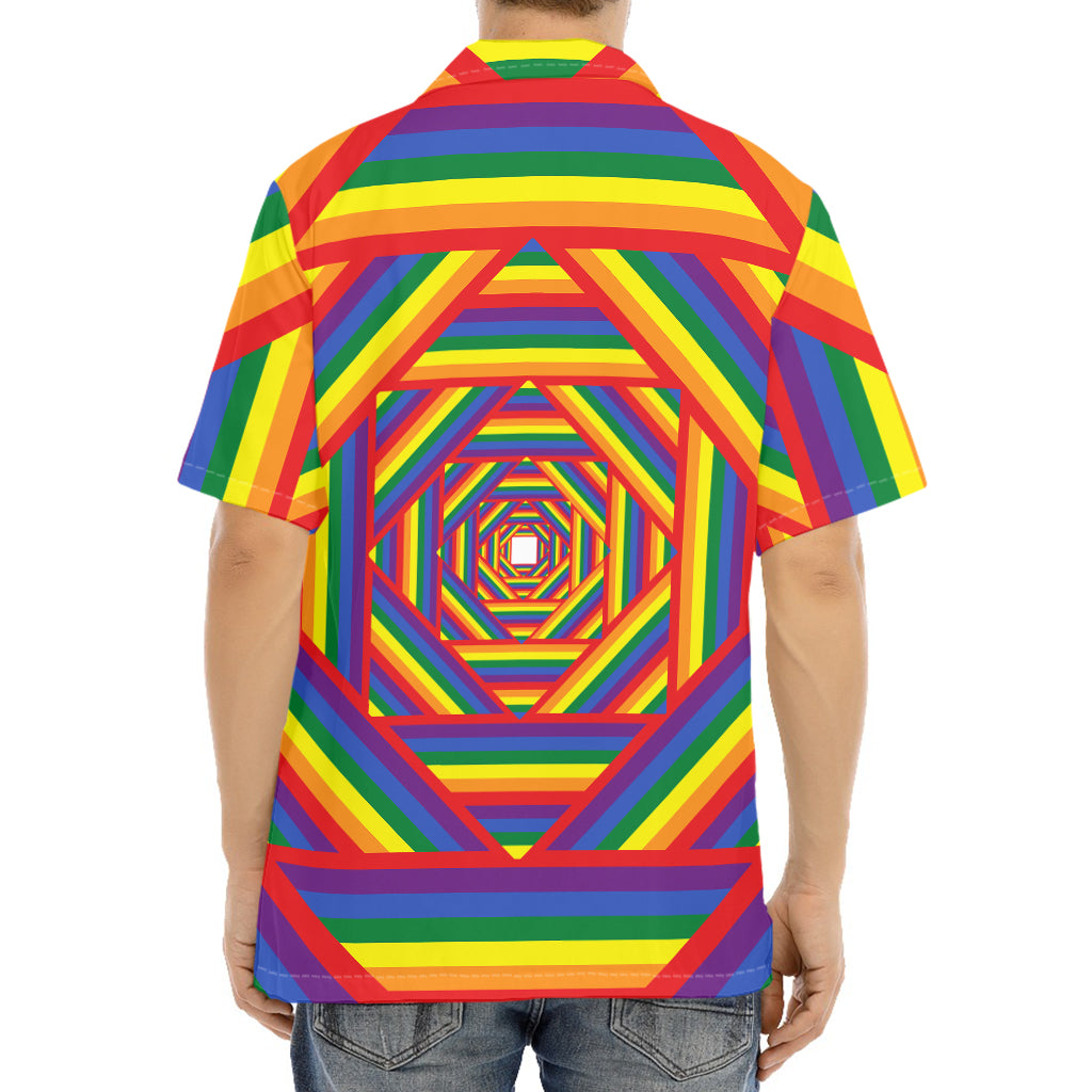 Abstract Rainbow LGBT Stripes Print Aloha Shirt