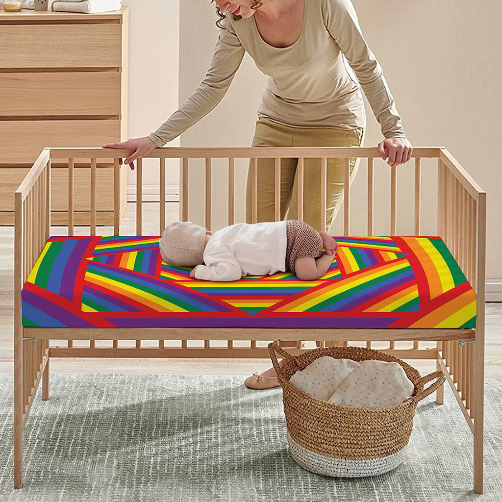 Abstract Rainbow LGBT Stripes Print Baby Crib Sheet