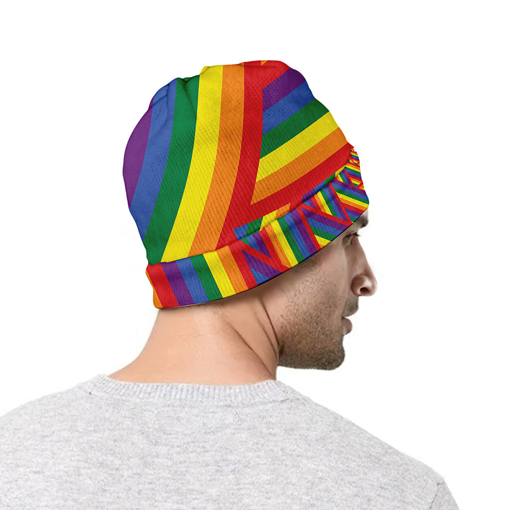 Abstract Rainbow LGBT Stripes Print Beanie