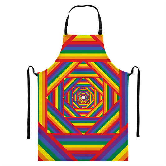Abstract Rainbow LGBT Stripes Print Bib Apron With Pocket