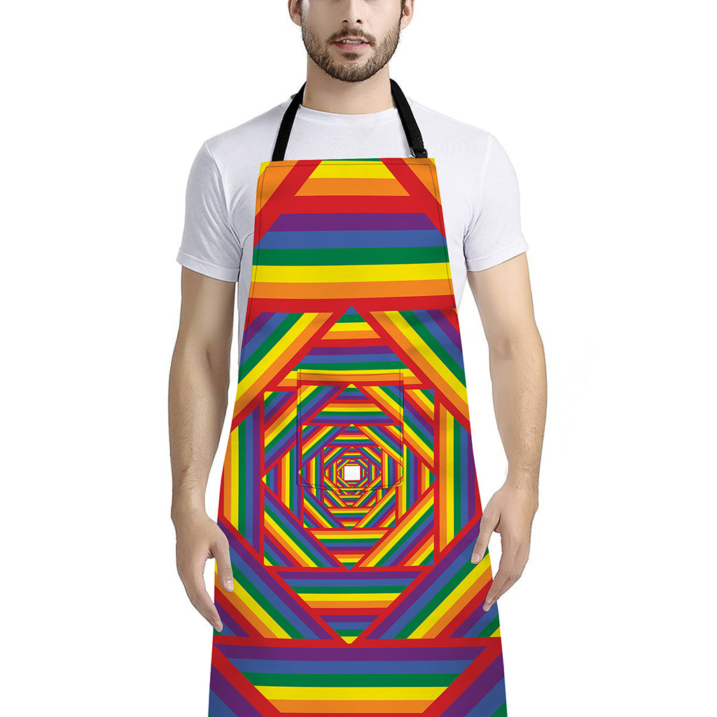 Abstract Rainbow LGBT Stripes Print Bib Apron With Pocket