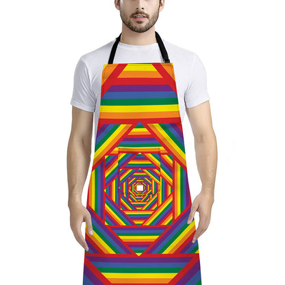 Abstract Rainbow LGBT Stripes Print Bib Apron With Pocket