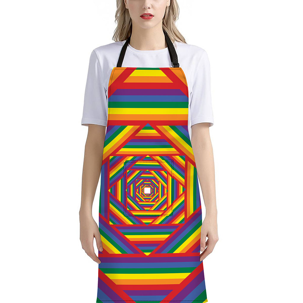 Abstract Rainbow LGBT Stripes Print Bib Apron With Pocket