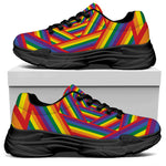 Abstract Rainbow LGBT Stripes Print Black Chunky Shoes