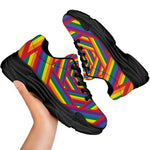 Abstract Rainbow LGBT Stripes Print Black Chunky Shoes