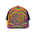 Abstract Rainbow LGBT Stripes Print Black Mesh Trucker Hat