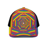 Abstract Rainbow LGBT Stripes Print Black Mesh Trucker Cap