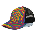Abstract Rainbow LGBT Stripes Print Black Mesh Trucker Cap