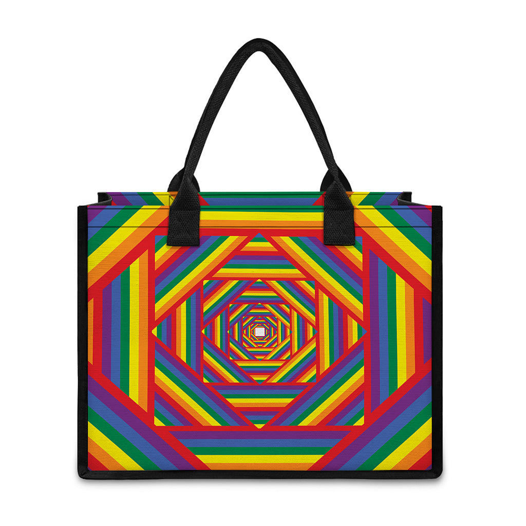 Abstract Rainbow LGBT Stripes Print Canvas Tote Bag