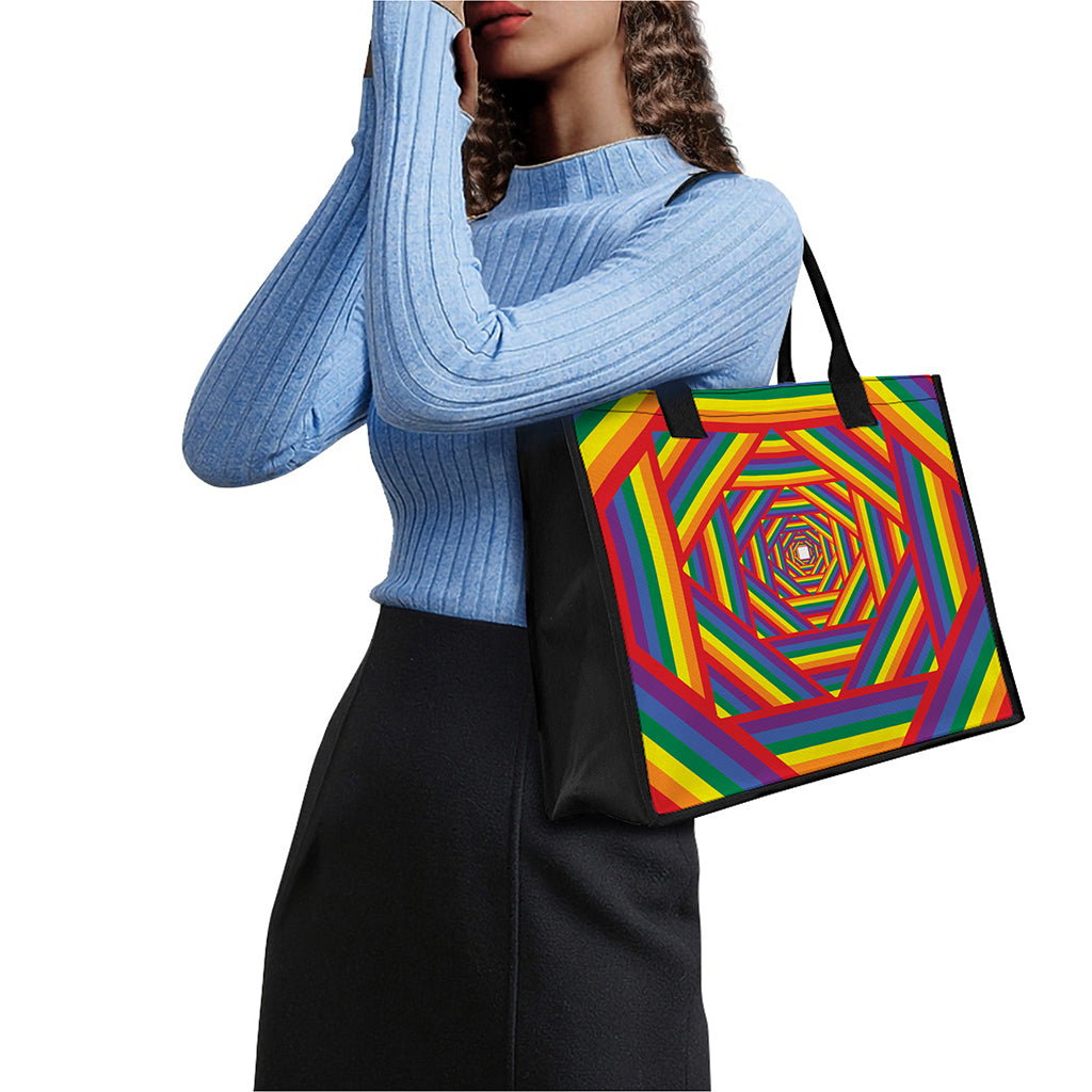 Abstract Rainbow LGBT Stripes Print Canvas Tote Bag