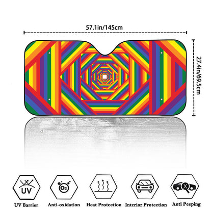 Abstract Rainbow LGBT Stripes Print Car Windshield Sun Shade