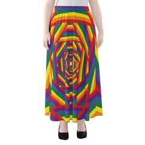 Abstract Rainbow LGBT Stripes Print Chiffon Maxi Skirt