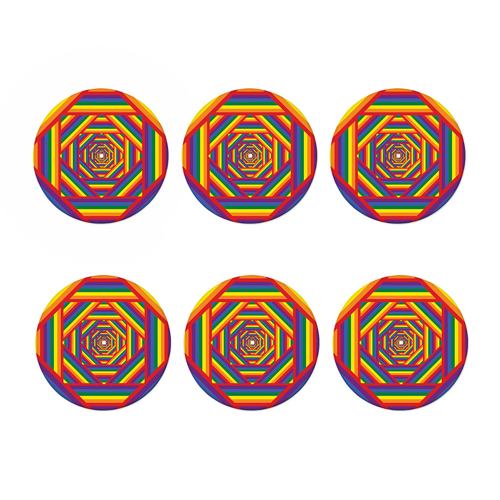 Abstract Rainbow LGBT Stripes Print Coaster Set