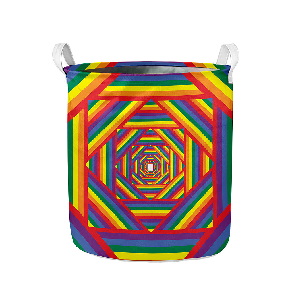 Abstract Rainbow LGBT Stripes Print Collapsible Laundry Basket