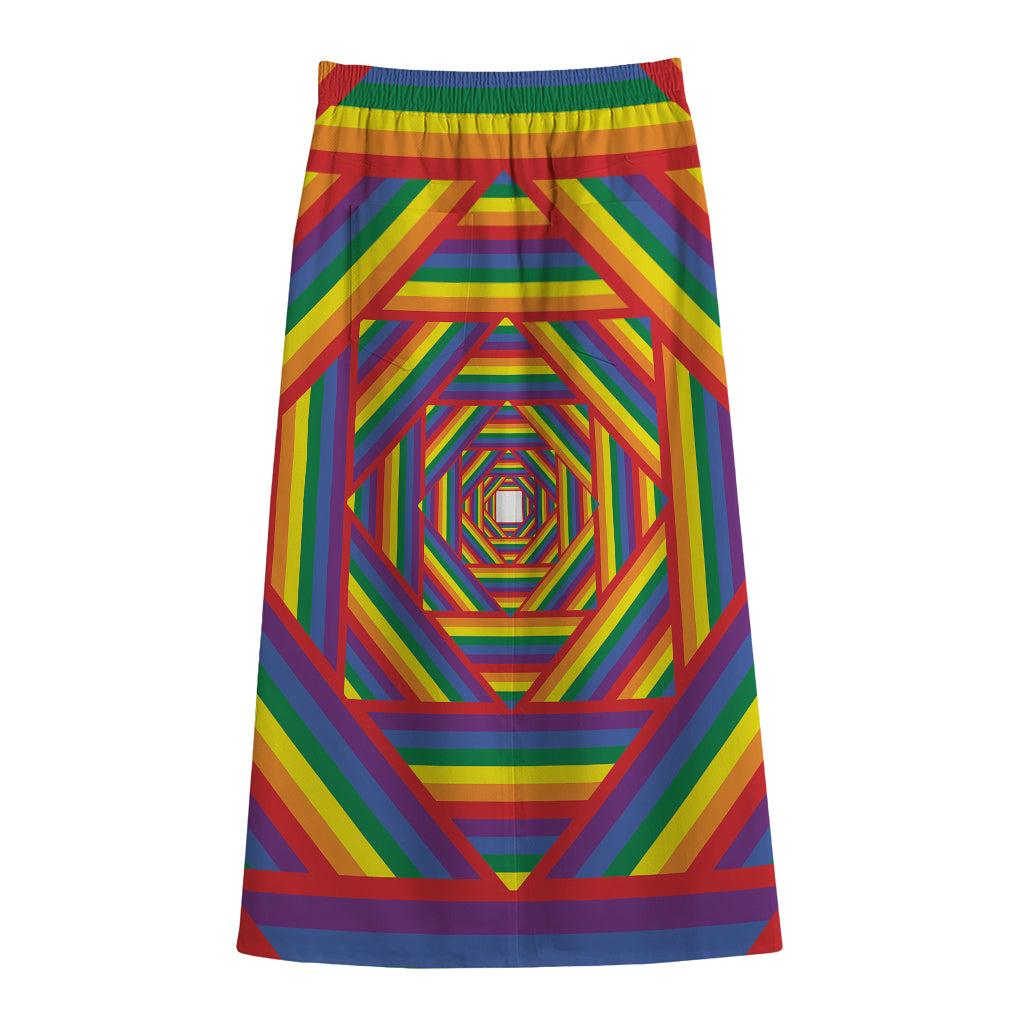 Abstract Rainbow LGBT Stripes Print Cotton Front Slit Maxi Skirt