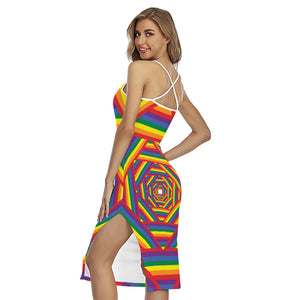 Abstract Rainbow LGBT Stripes Print Cross Back Cami Dress