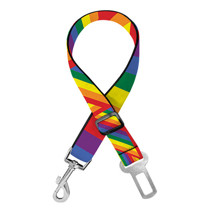 Abstract Rainbow LGBT Stripes Print Dog Seat Belt