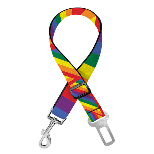 Abstract Rainbow LGBT Stripes Print Dog Seat Belt