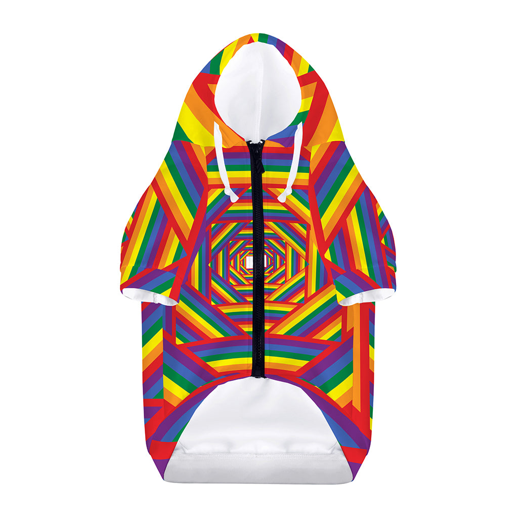 Abstract Rainbow LGBT Stripes Print Dog Zip Up Hoodie