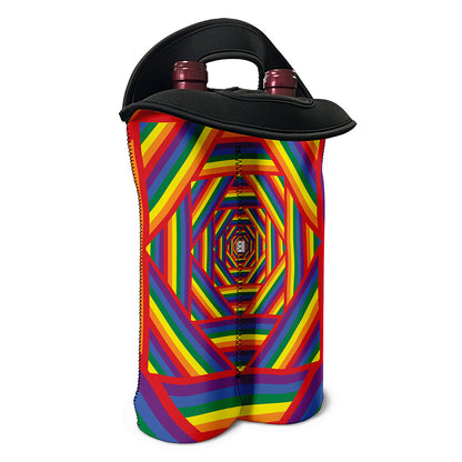 Abstract Rainbow LGBT Stripes Print Double Neoprene Wine Tote