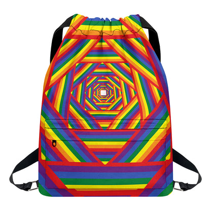 Abstract Rainbow LGBT Stripes Print Drawstring Backpack