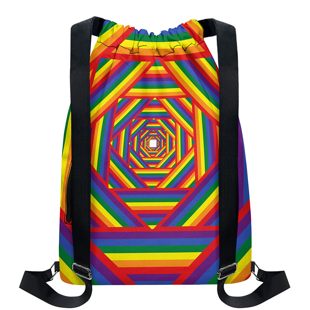 Abstract Rainbow LGBT Stripes Print Drawstring Backpack