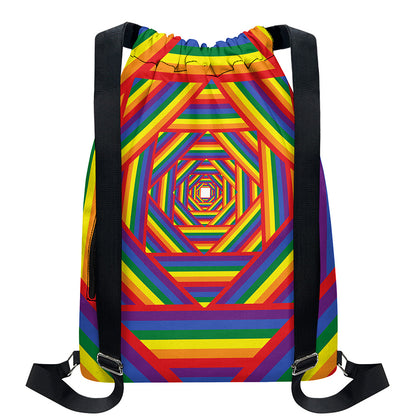 Abstract Rainbow LGBT Stripes Print Drawstring Backpack