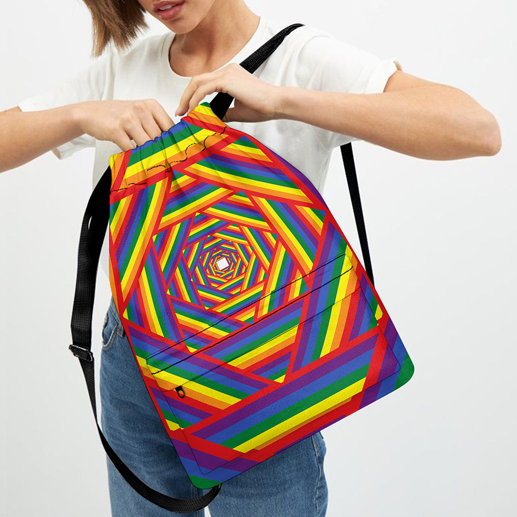 Abstract Rainbow LGBT Stripes Print Drawstring Backpack