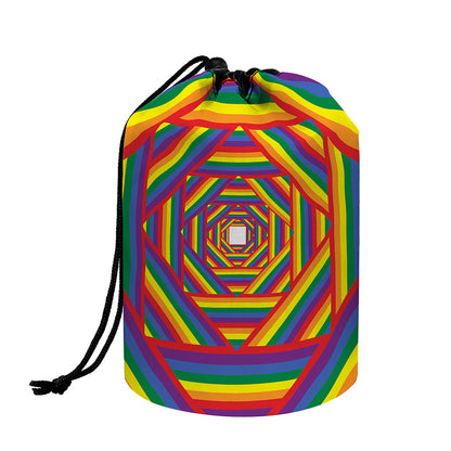 Abstract Rainbow LGBT Stripes Print Drawstring Makeup Bag
