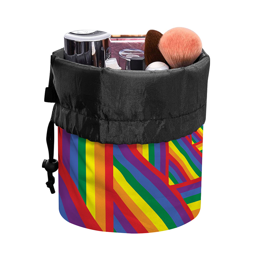 Abstract Rainbow LGBT Stripes Print Drawstring Makeup Bag