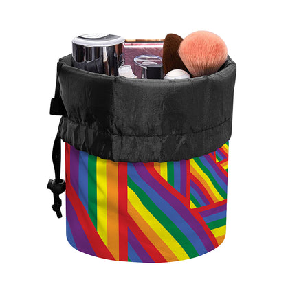 Abstract Rainbow LGBT Stripes Print Drawstring Makeup Bag