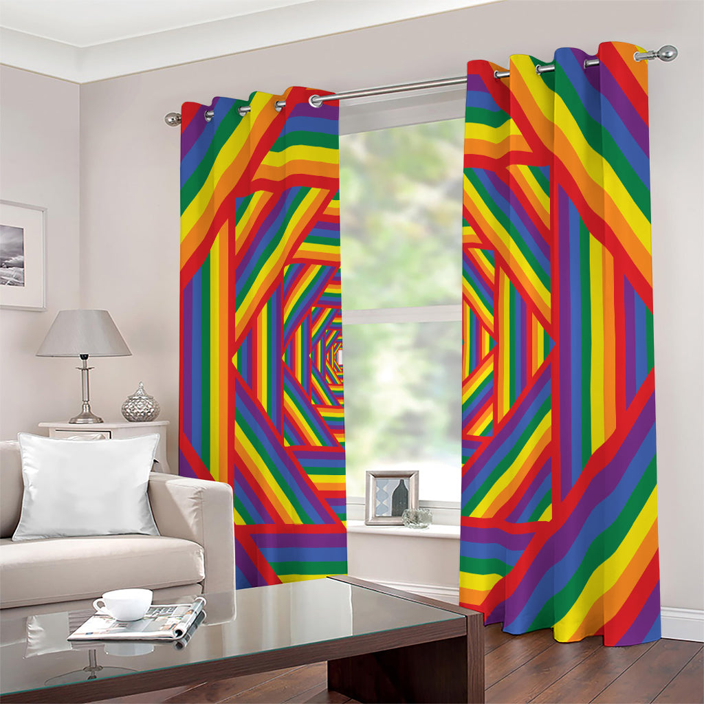 Abstract Rainbow LGBT Stripes Print Extra Wide Grommet Curtains