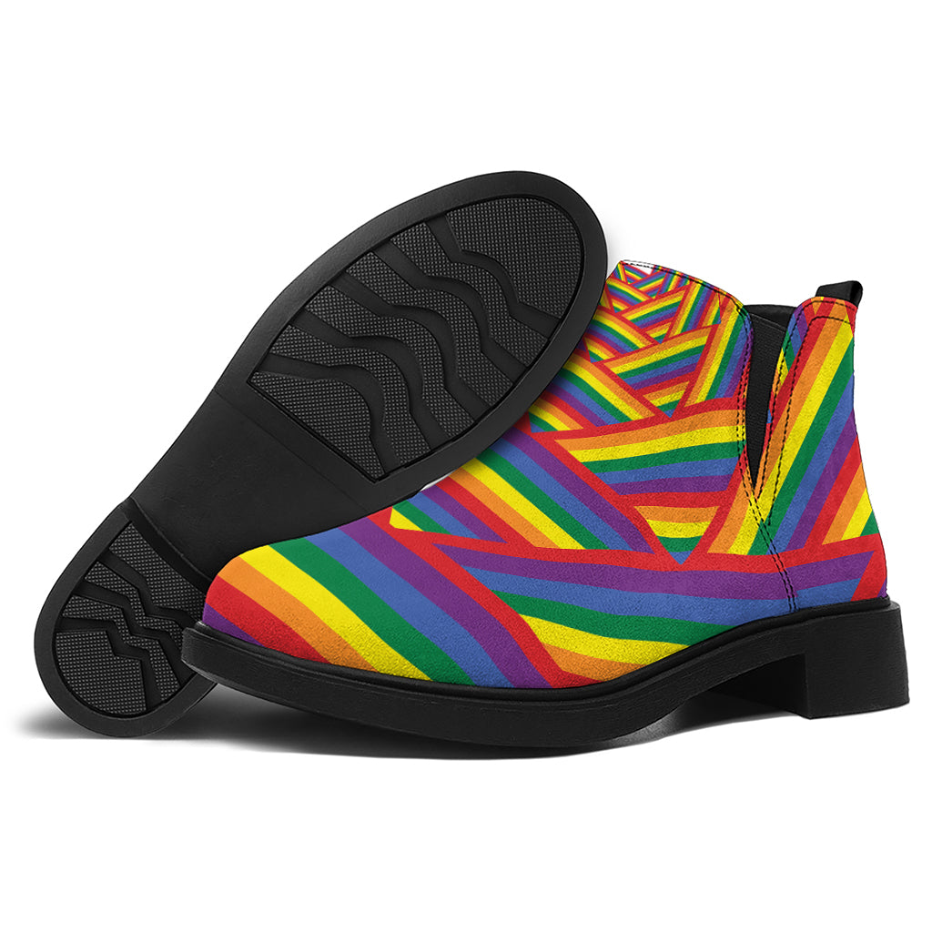 Abstract Rainbow LGBT Stripes Print Flat Ankle Boots