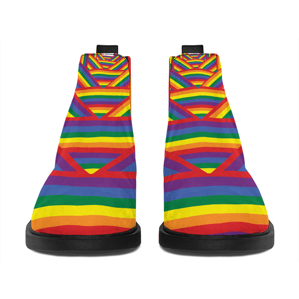 Abstract Rainbow LGBT Stripes Print Flat Ankle Boots