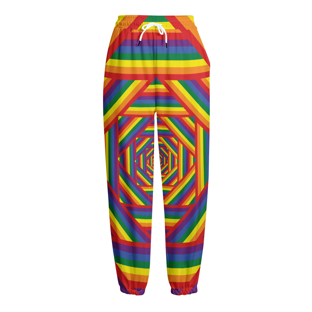 Abstract Rainbow LGBT Stripes Print Fleece Lined Knit Pants