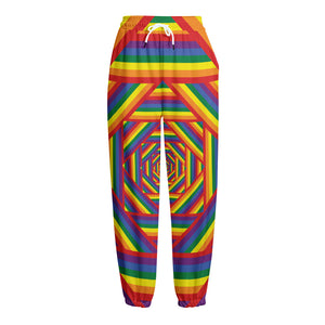 Abstract Rainbow LGBT Stripes Print Fleece Lined Knit Pants