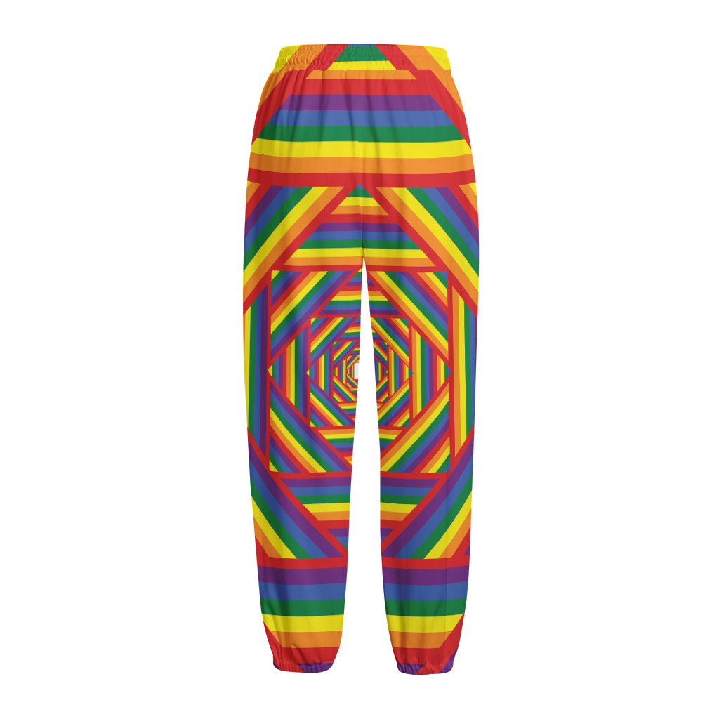 Abstract Rainbow LGBT Stripes Print Fleece Lined Knit Pants