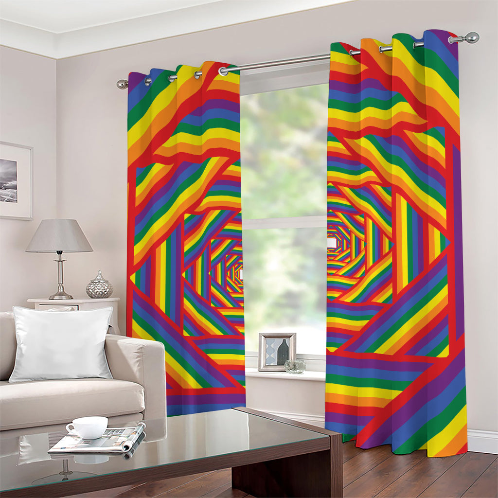 Abstract Rainbow LGBT Stripes Print Grommet Curtains