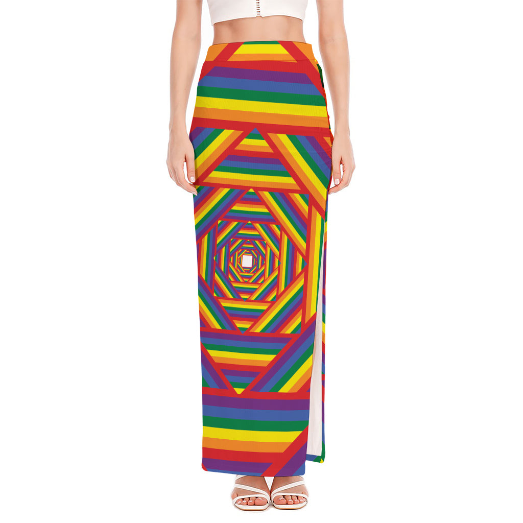 Abstract Rainbow LGBT Stripes Print High Slit Maxi Skirt