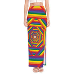 Abstract Rainbow LGBT Stripes Print High Slit Maxi Skirt