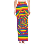 Abstract Rainbow LGBT Stripes Print High Slit Maxi Skirt