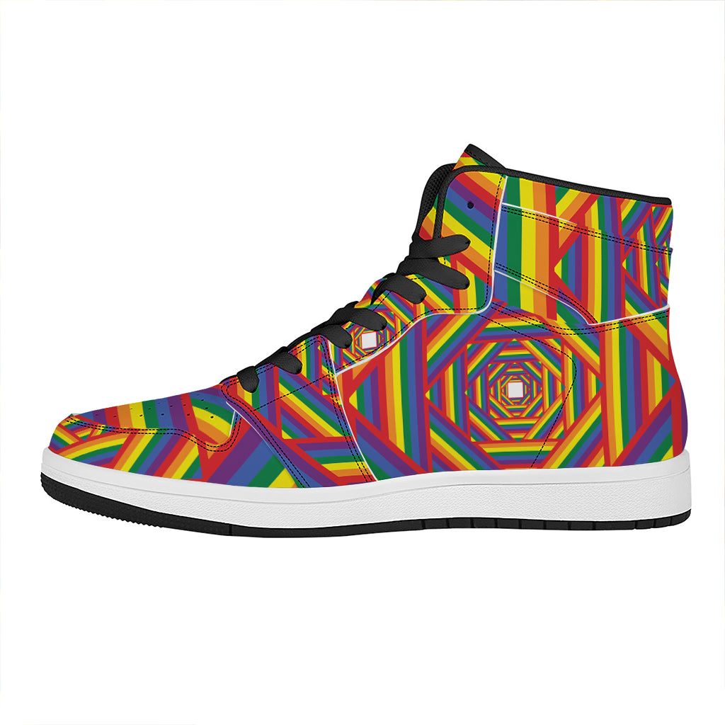Abstract Rainbow LGBT Stripes Print High Top Leather Sneakers