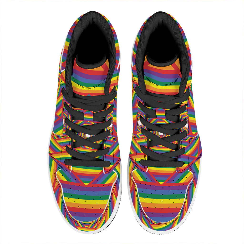 Abstract Rainbow LGBT Stripes Print High Top Leather Sneakers