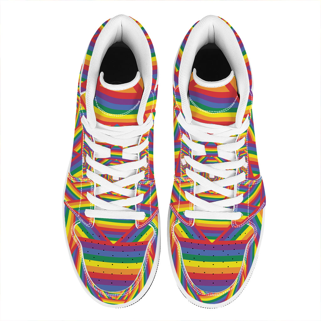 Abstract Rainbow LGBT Stripes Print High Top Leather Sneakers