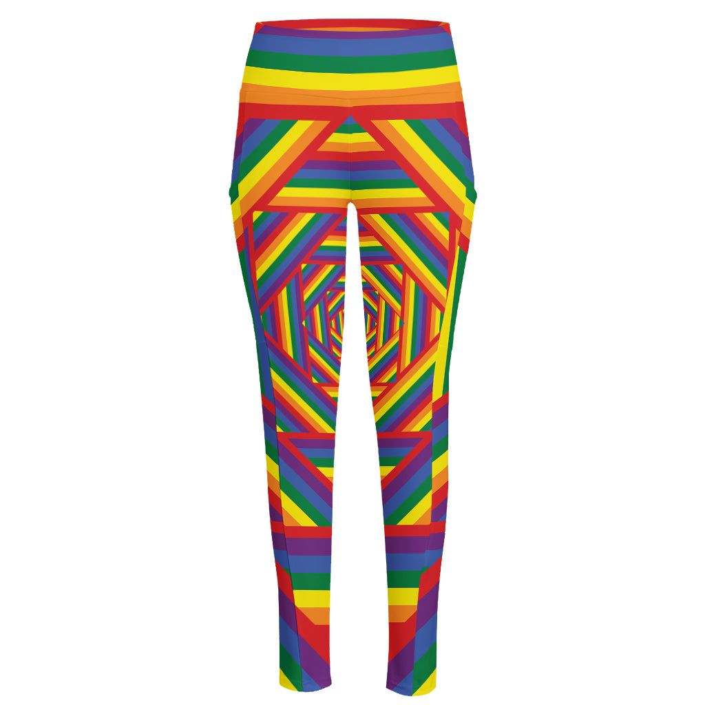 Abstract Rainbow LGBT Stripes Print High-Waisted Pocket Leggings