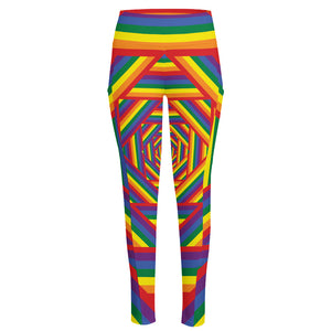 Abstract Rainbow LGBT Stripes Print High-Waisted Pocket Leggings