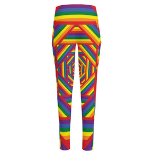 Abstract Rainbow LGBT Stripes Print High-Waisted Pocket Leggings