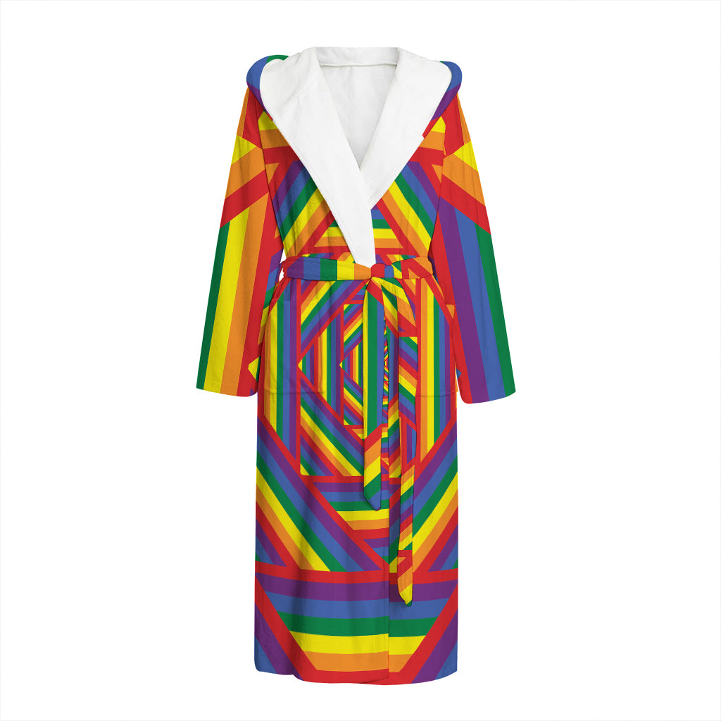 Abstract Rainbow LGBT Stripes Print Hooded Bathrobe