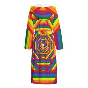 Abstract Rainbow LGBT Stripes Print Hooded Bathrobe